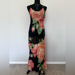 Vintage Victoria's Secret Black and Orange Floral Maxi Dress